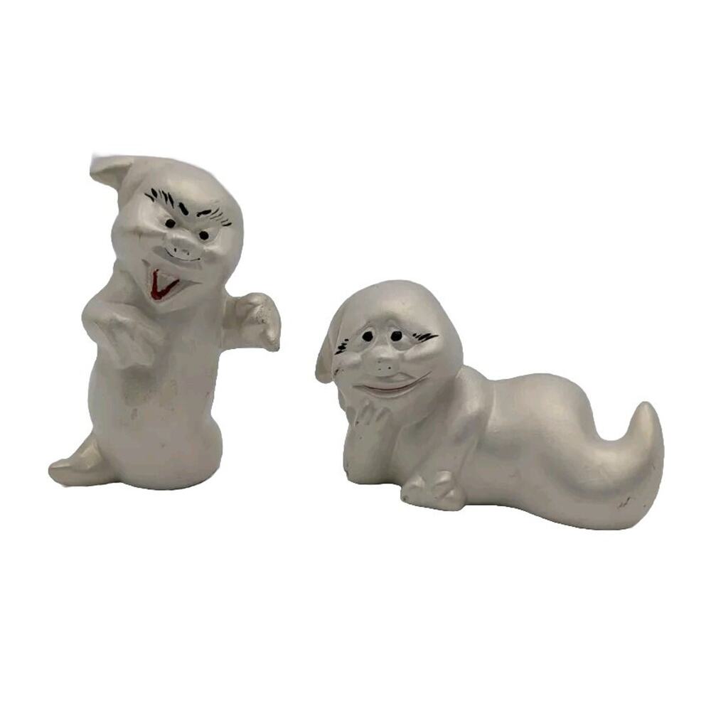 Vintage Set of 2 Hand Painted Ceramic Halloween Ghost Figurines – Mid-Century